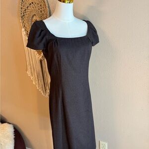 Loro Piana Classic Neutral Brown Square-Neck Midi Dress - Elegant Puff Sleeve